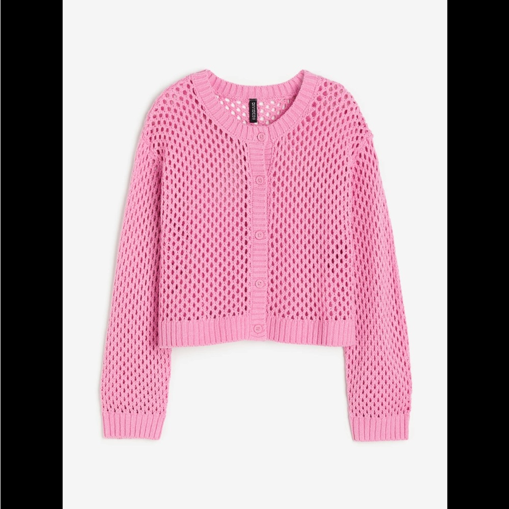 H&M Pink Crochet Openwork Button-Front Cardigan